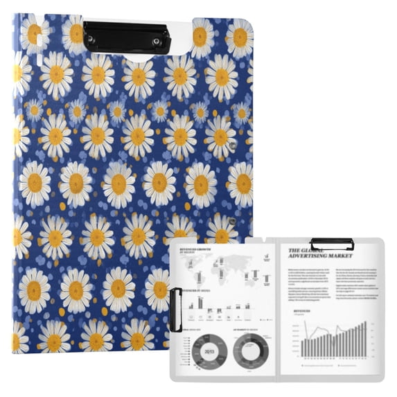 FORMRS A4 Clipboard Folder with Pen Holder Horizontal Foldable School Office Binder, Elegant Daisy Pattern