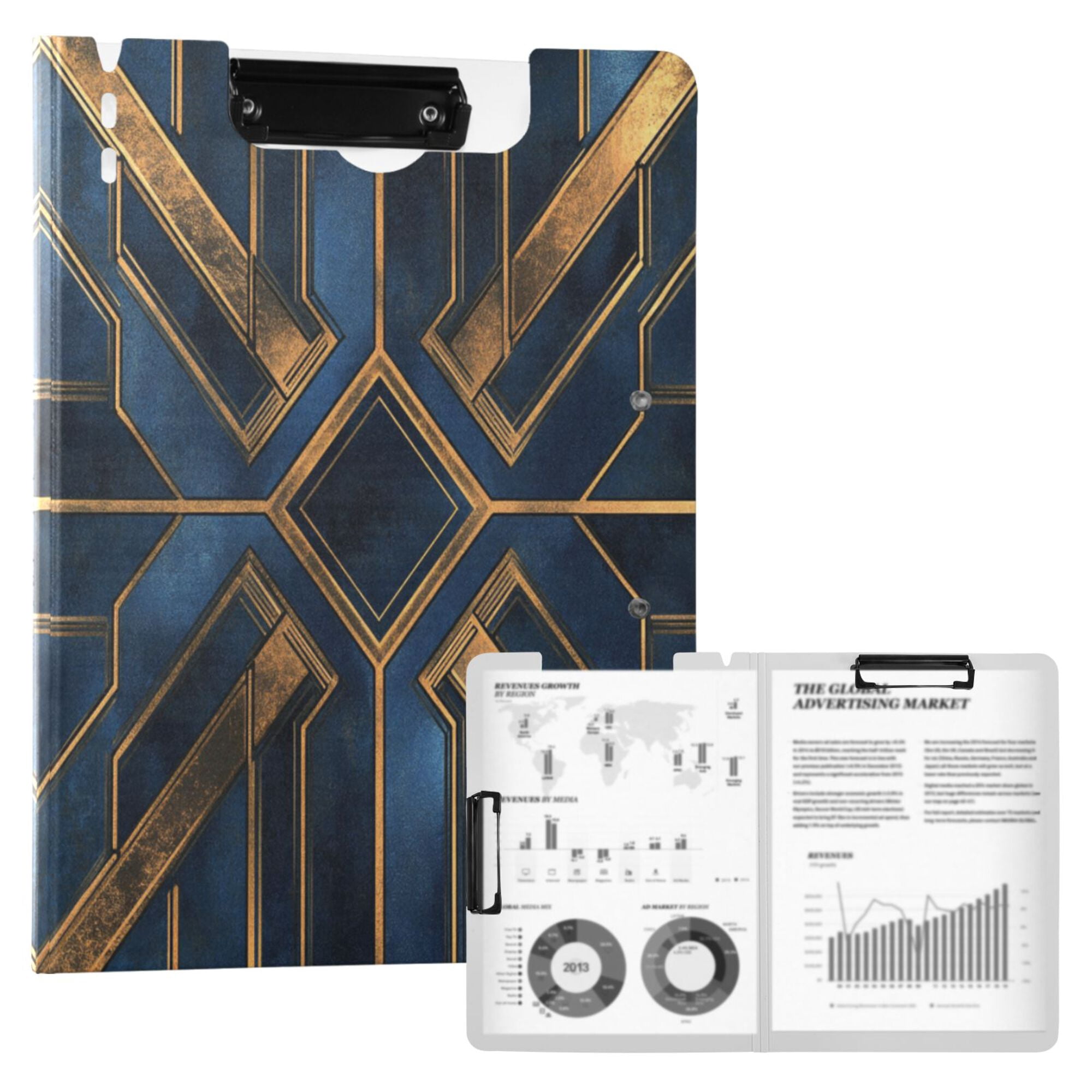 FORMRS A4 Clipboard Folder with Pen Holder Horizontal Foldable School Office Binder, Elegant Geometric Pattern