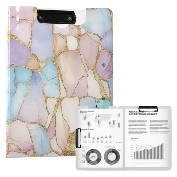 FORMRS A4 Clipboard Folder with Pen Holder Horizontal Foldable School Office Binder, Elegant Marble Pattern