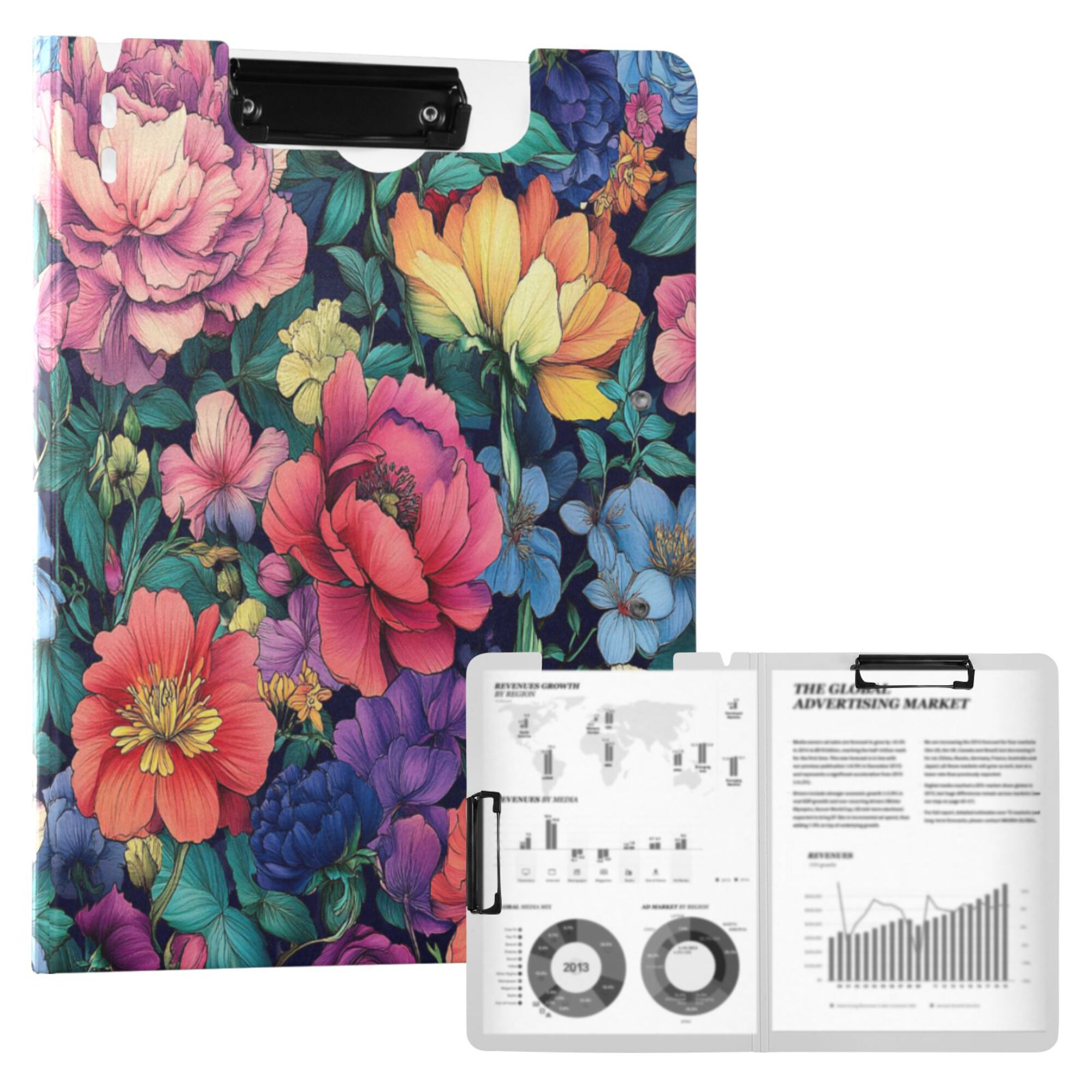 FORMRS A4 Clipboard Folder with Pen Holder Horizontal Foldable School Office Binder, Ethereal Floral Harmony