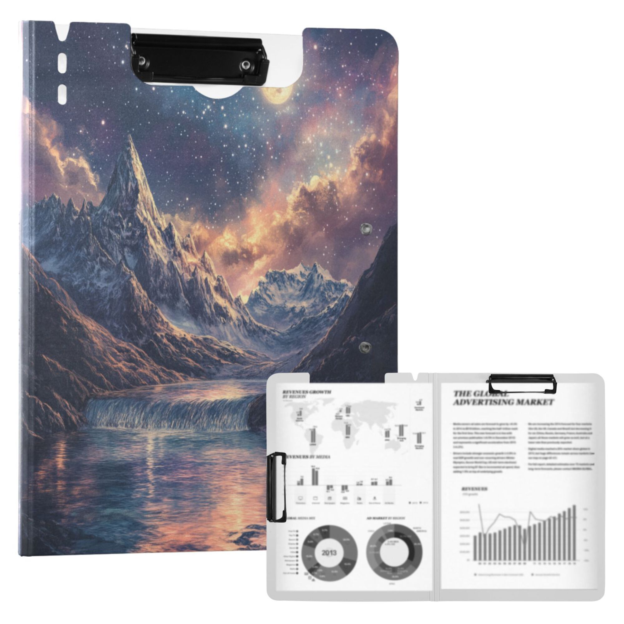 FORMRS A4 Clipboard Folder with Pen Holder Horizontal Foldable School Office Binder, Ethereal Mountain