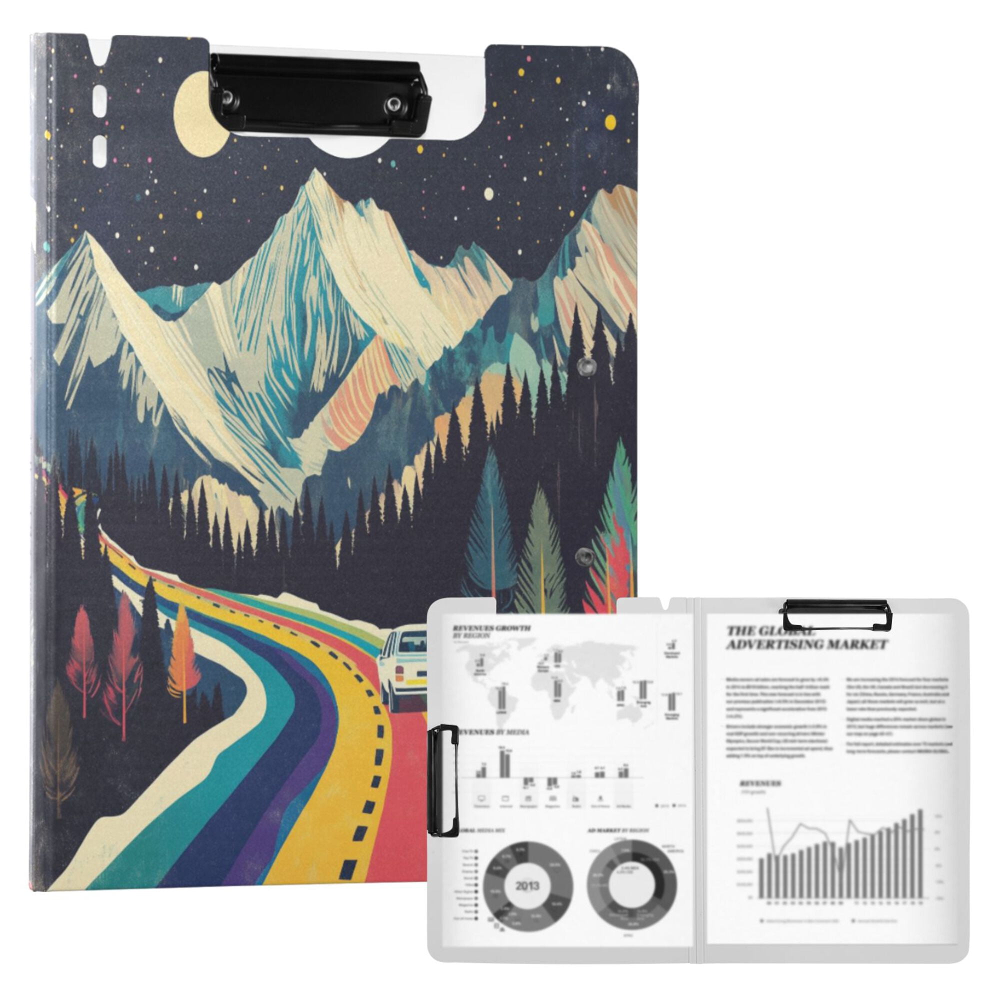 FORMRS A4 Clipboard Folder with Pen Holder Horizontal Foldable School Office Binder, Evening Mountain Road