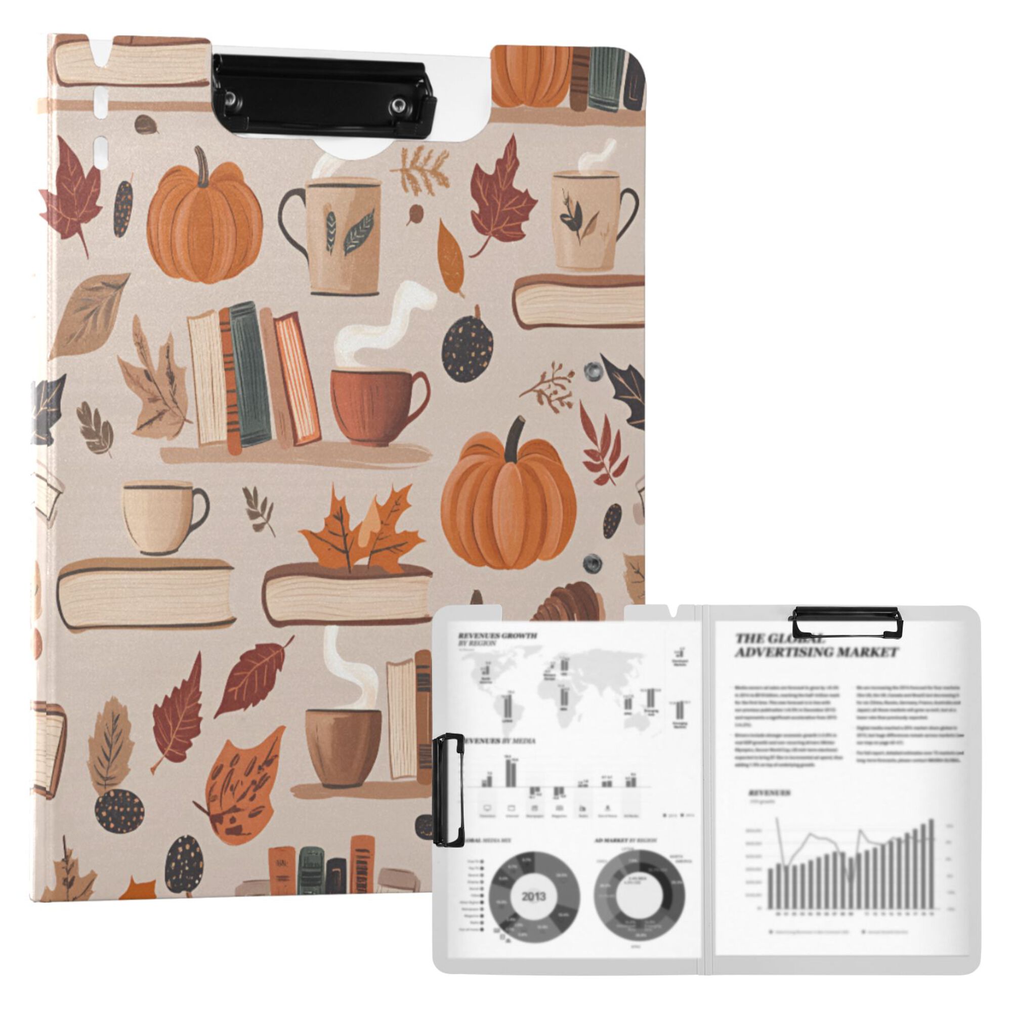 FORMRS A4 Clipboard Folder with Pen Holder Horizontal Foldable School Office Binder, Fall Acorns Pattern