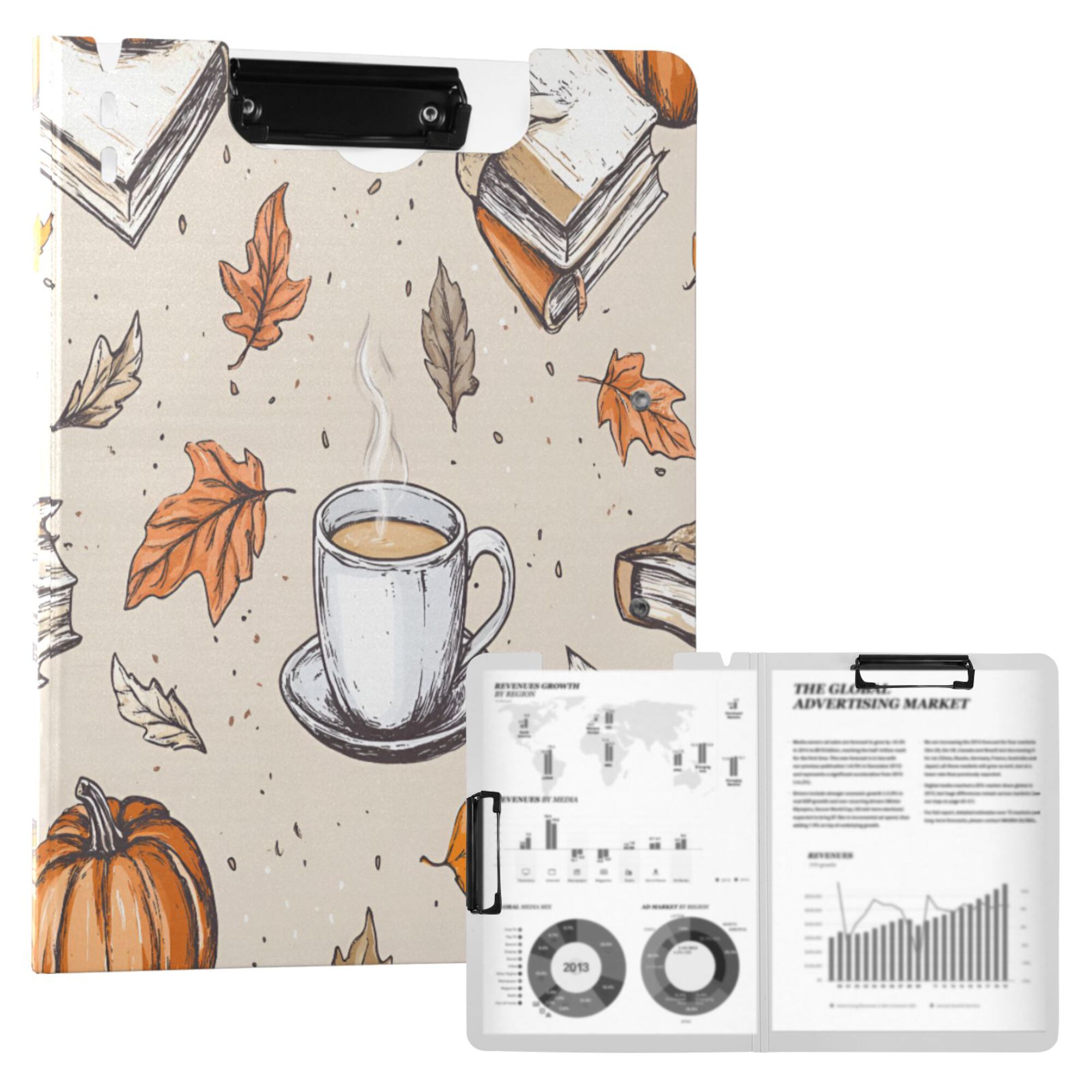FORMRS A4 Clipboard Folder with Pen Holder Horizontal Foldable School Office Binder, Fall Coffee