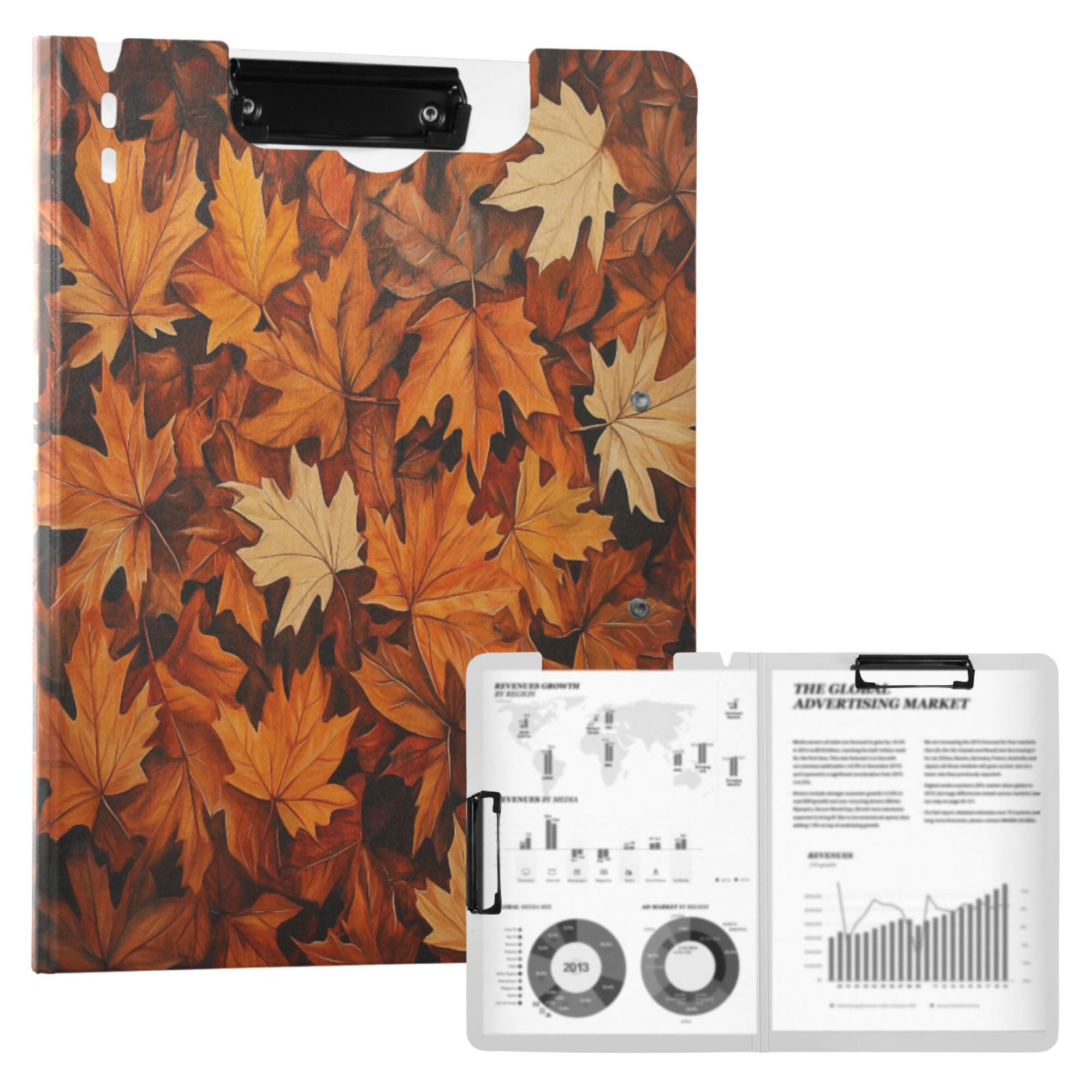 FORMRS A4 Clipboard Folder with Pen Holder Horizontal Foldable School Office Binder, Fall Pattern