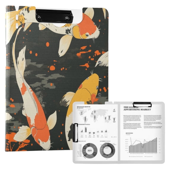 FORMRS A4 Clipboard Folder with Pen Holder Horizontal Foldable School Office Binder, Fish Pattern