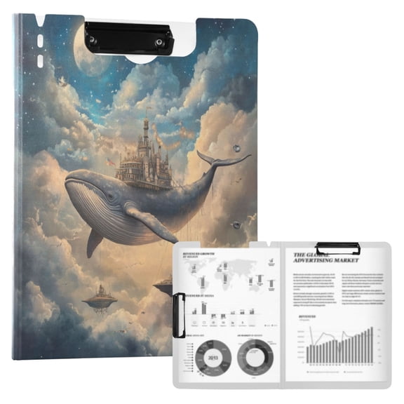 FORMRS A4 Clipboard Folder with Pen Holder Horizontal Foldable School Office Binder, Floating Whale