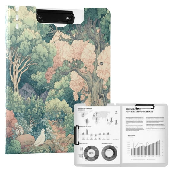 FORMRS A4 Clipboard Folder with Pen Holder Horizontal Foldable School Office Binder, Floral Forest Pattern