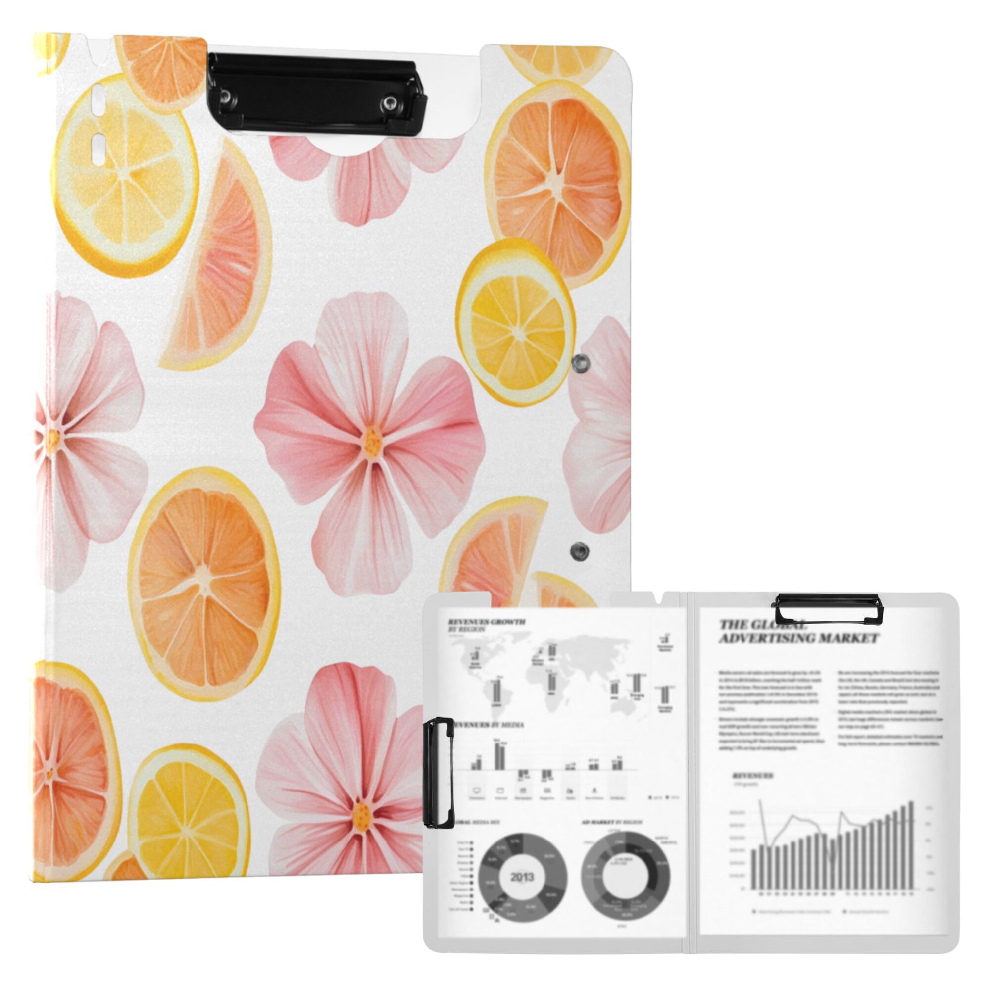 FORMRS A4 Clipboard Folder with Pen Holder Horizontal Foldable School Office Binder, Floral Orange