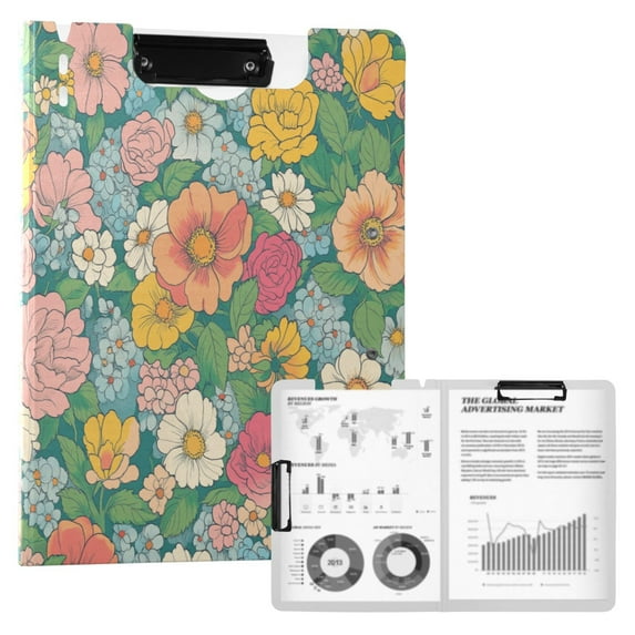 FORMRS A4 Clipboard Folder with Pen Holder Horizontal Foldable School Office Binder, Floral Pattern