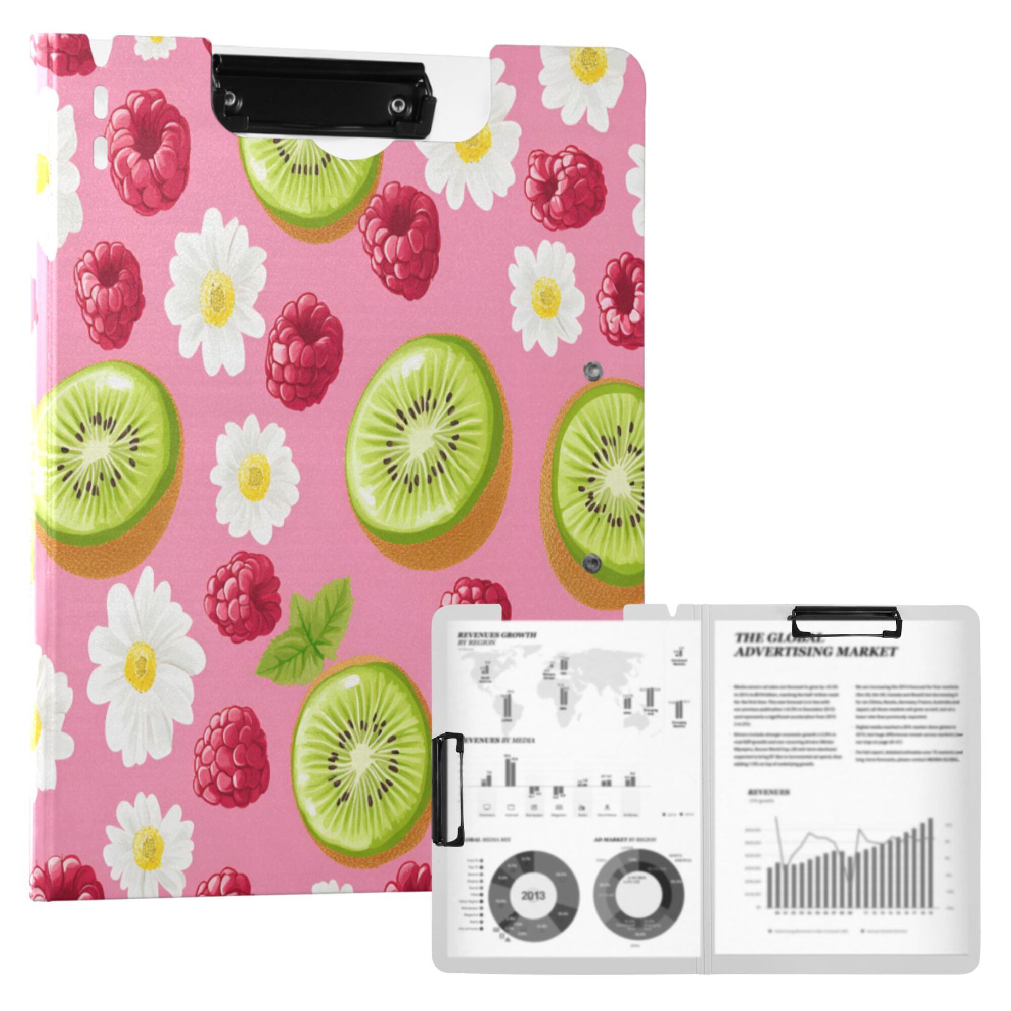 FORMRS A4 Clipboard Folder with Pen Holder Horizontal Foldable School Office Binder, Floral Raspberries