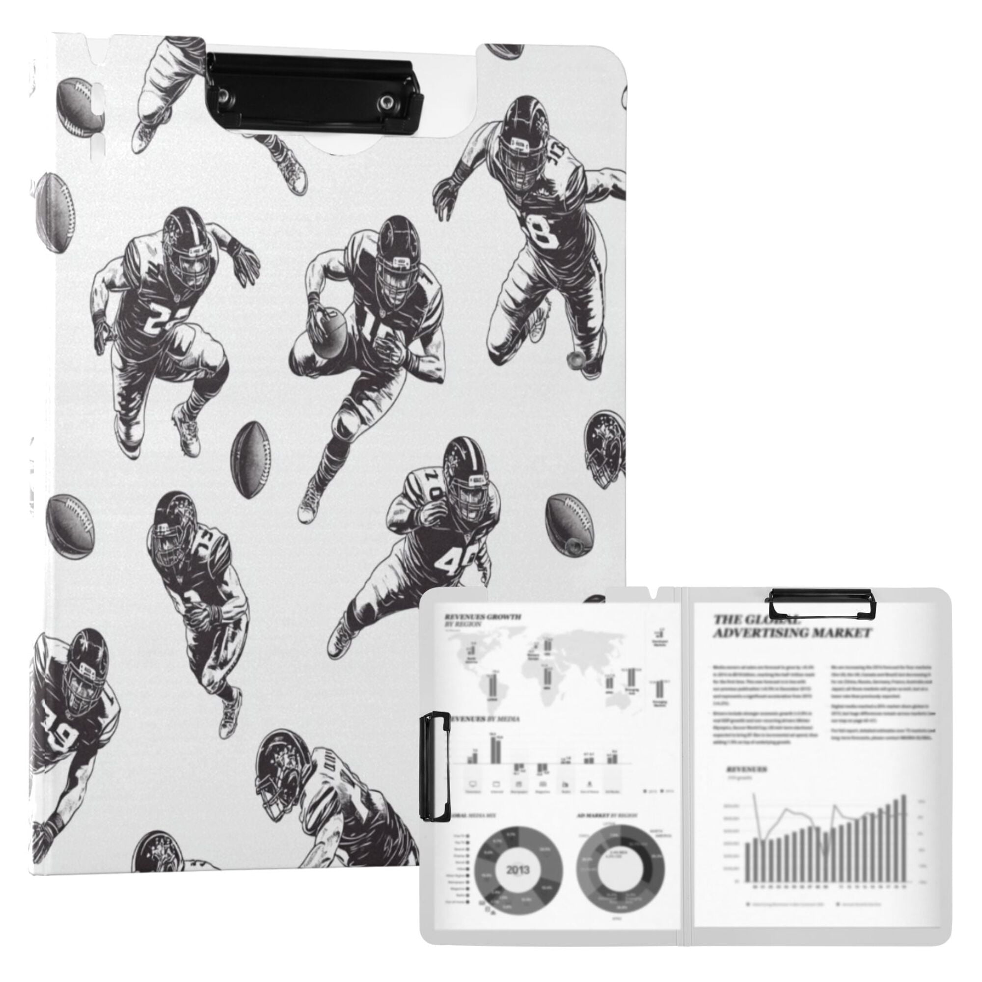 FORMRS A4 Clipboard Folder with Pen Holder Horizontal Foldable School Office Binder, Football Player Pattern