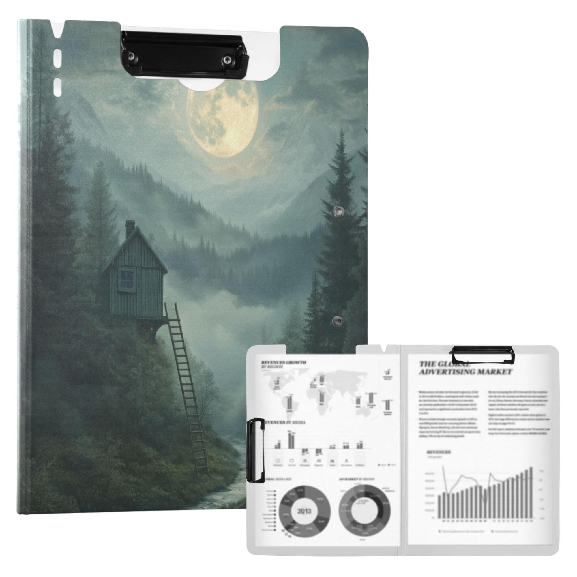 FORMRS A4 Clipboard Folder with Pen Holder Horizontal Foldable School Office Binder, Forest House