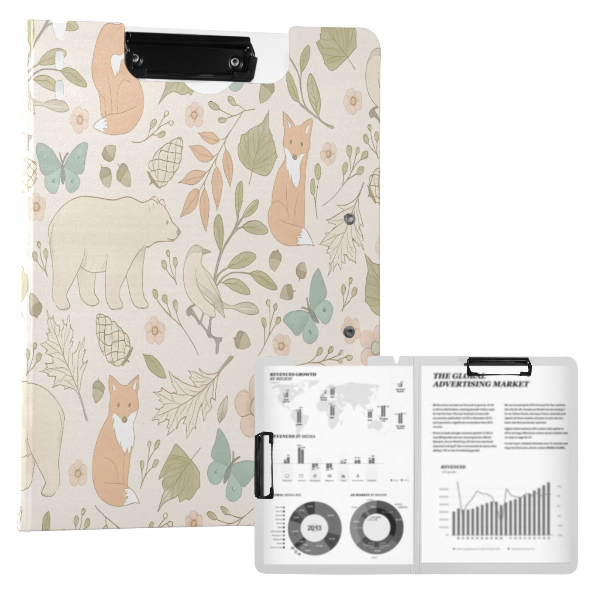 FORMRS A4 Clipboard Folder with Pen Holder Horizontal Foldable School Office Binder, Forest Pastel