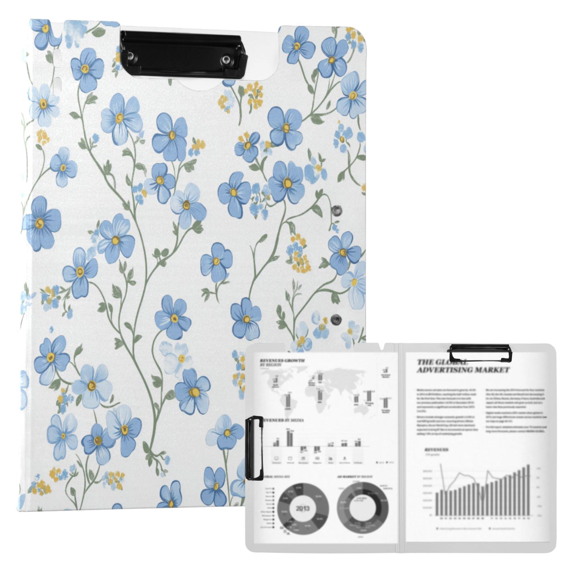 FORMRS A4 Clipboard Folder with Pen Holder Horizontal Foldable School Office Binder, Forget Me Not
