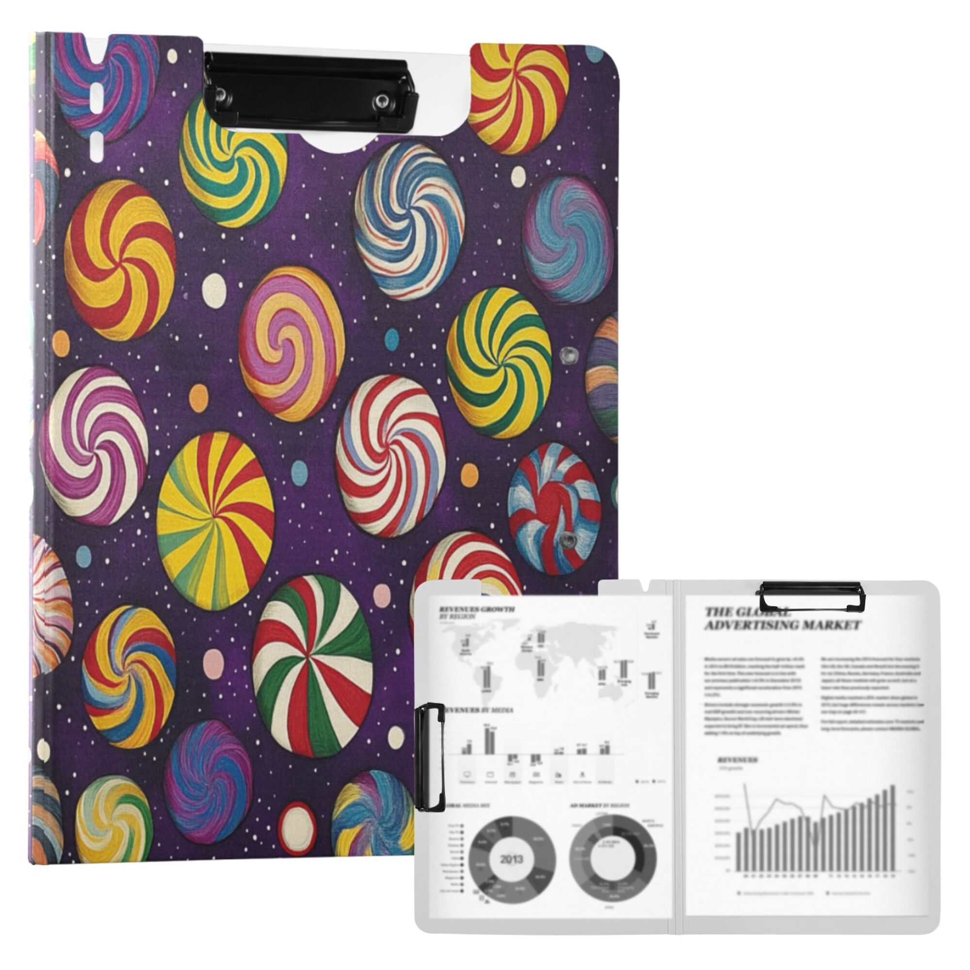 FORMRS A4 Clipboard Folder with Pen Holder Horizontal Foldable School Office Binder, Galactic Candy