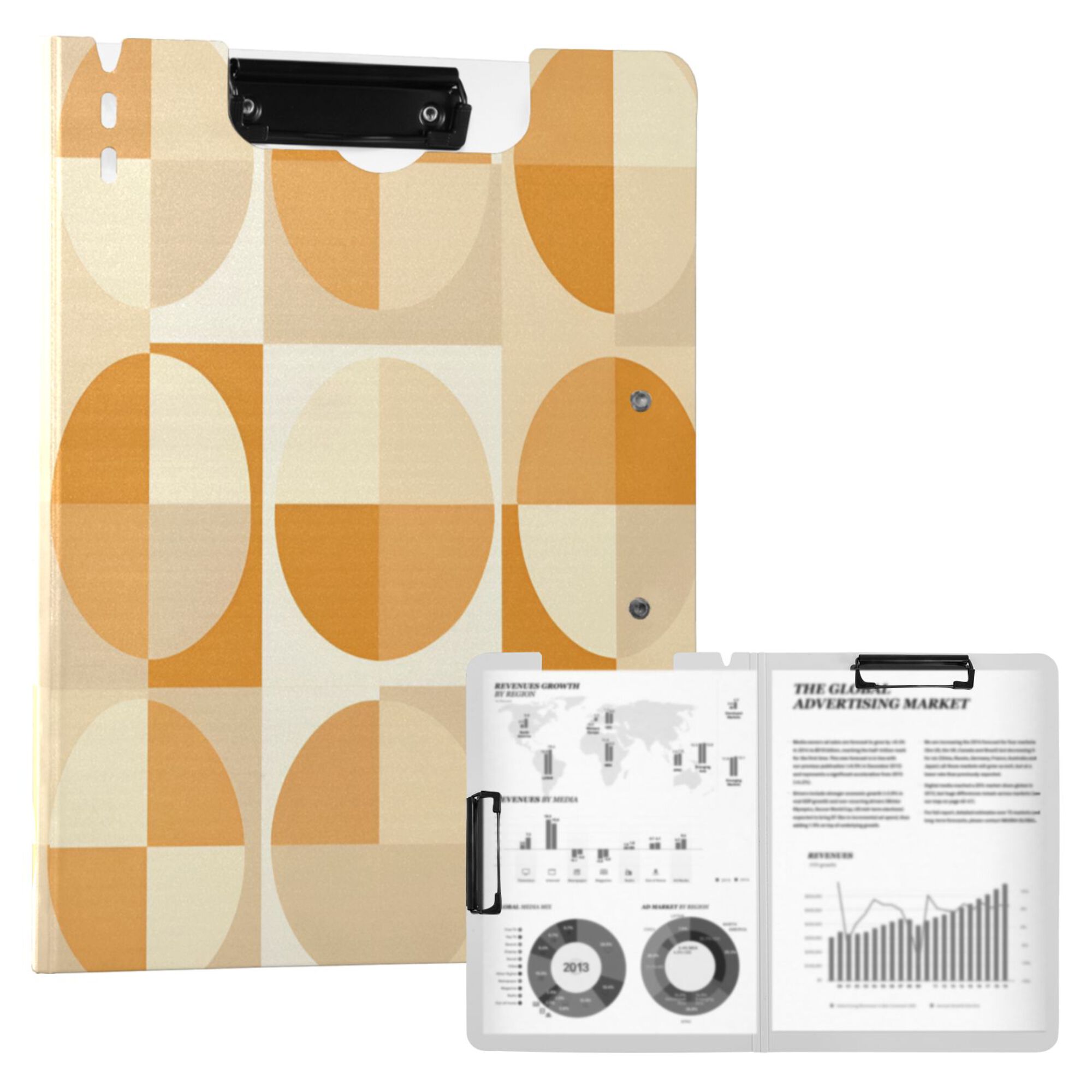 FORMRS A4 Clipboard Folder with Pen Holder Horizontal Foldable School Office Binder, Geometric Circles