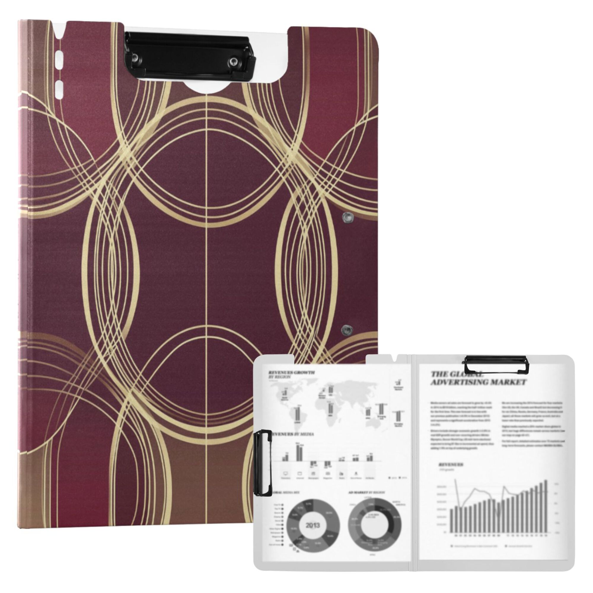 FORMRS A4 Clipboard Folder with Pen Holder Horizontal Foldable School Office Binder, Gold Abstract Pattern