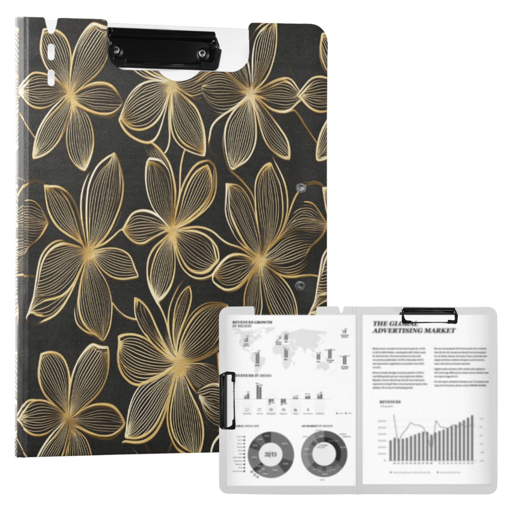 FORMRS A4 Clipboard Folder with Pen Holder Horizontal Foldable School Office Binder, Golden Elegance
