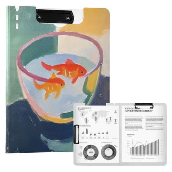 FORMRS A4 Clipboard Folder with Pen Holder Horizontal Foldable School Office Binder, Goldfish Bowl