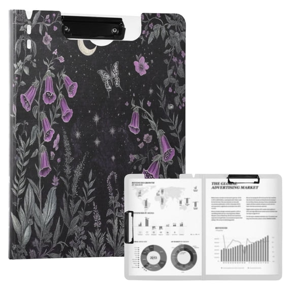 FORMRS A4 Clipboard Folder with Pen Holder Horizontal Foldable School Office Binder, Gothic Floral Print