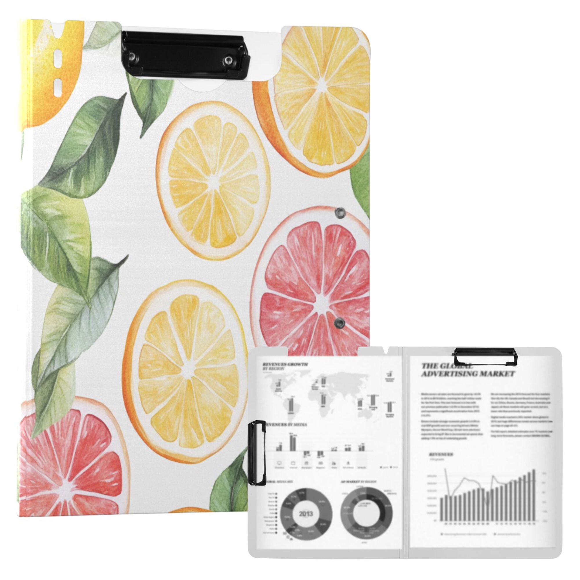 FORMRS A4 Clipboard Folder with Pen Holder Horizontal Foldable School Office Binder, Grapefruit Slices
