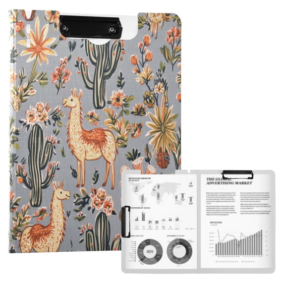 FORMRS A4 Clipboard Folder with Pen Holder Horizontal Foldable School Office Binder, Gray Llama Pattern