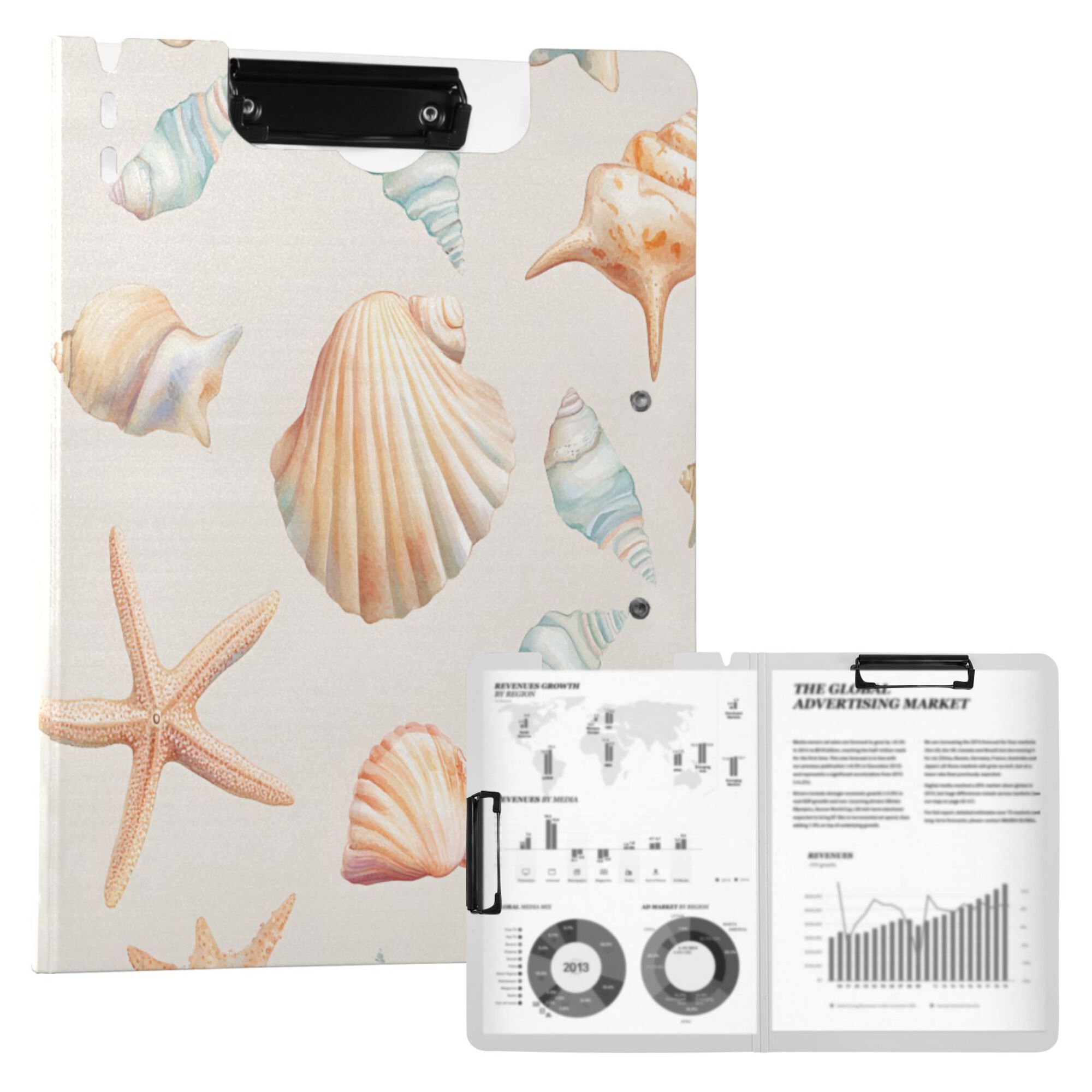 FORMRS A4 Clipboard Folder with Pen Holder Horizontal Foldable School Office Binder, Gray Seashell