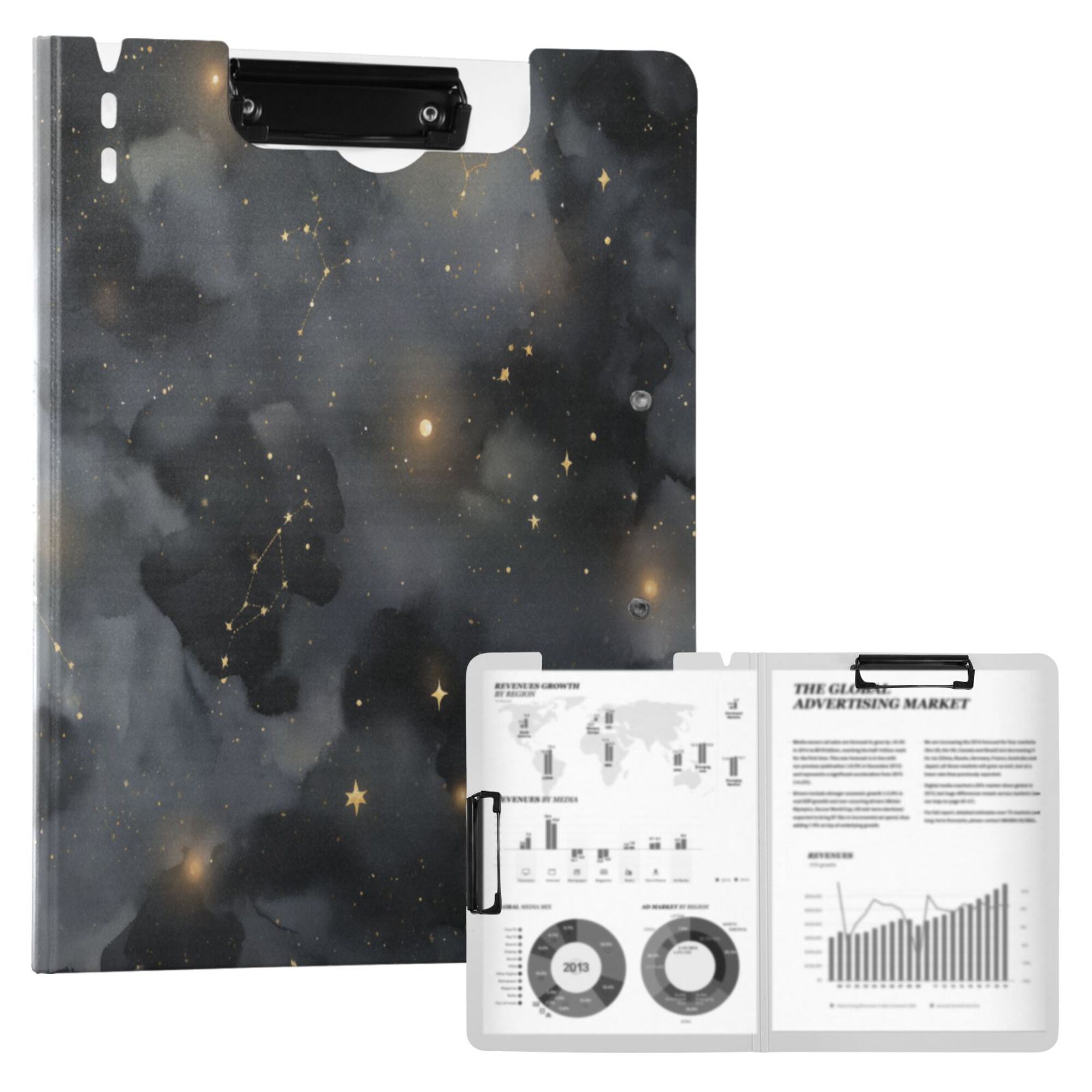FORMRS A4 Clipboard Folder with Pen Holder Horizontal Foldable School Office Binder, Gray Sky Pattern