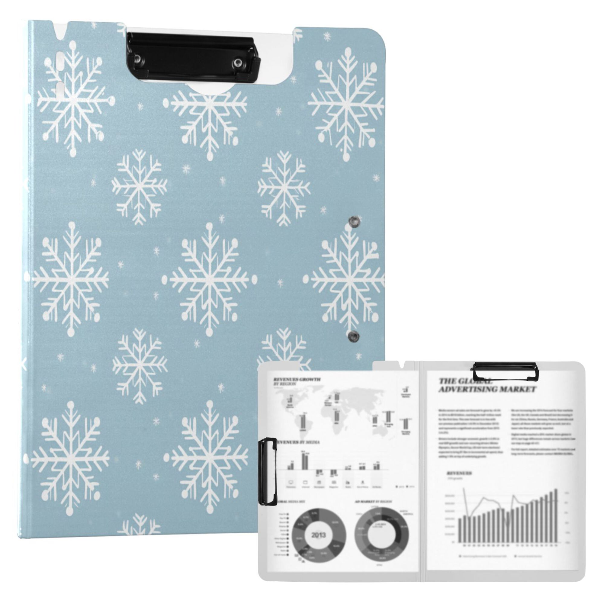 FORMRS A4 Clipboard Folder with Pen Holder Horizontal Foldable School Office Binder, Gray Snowflake