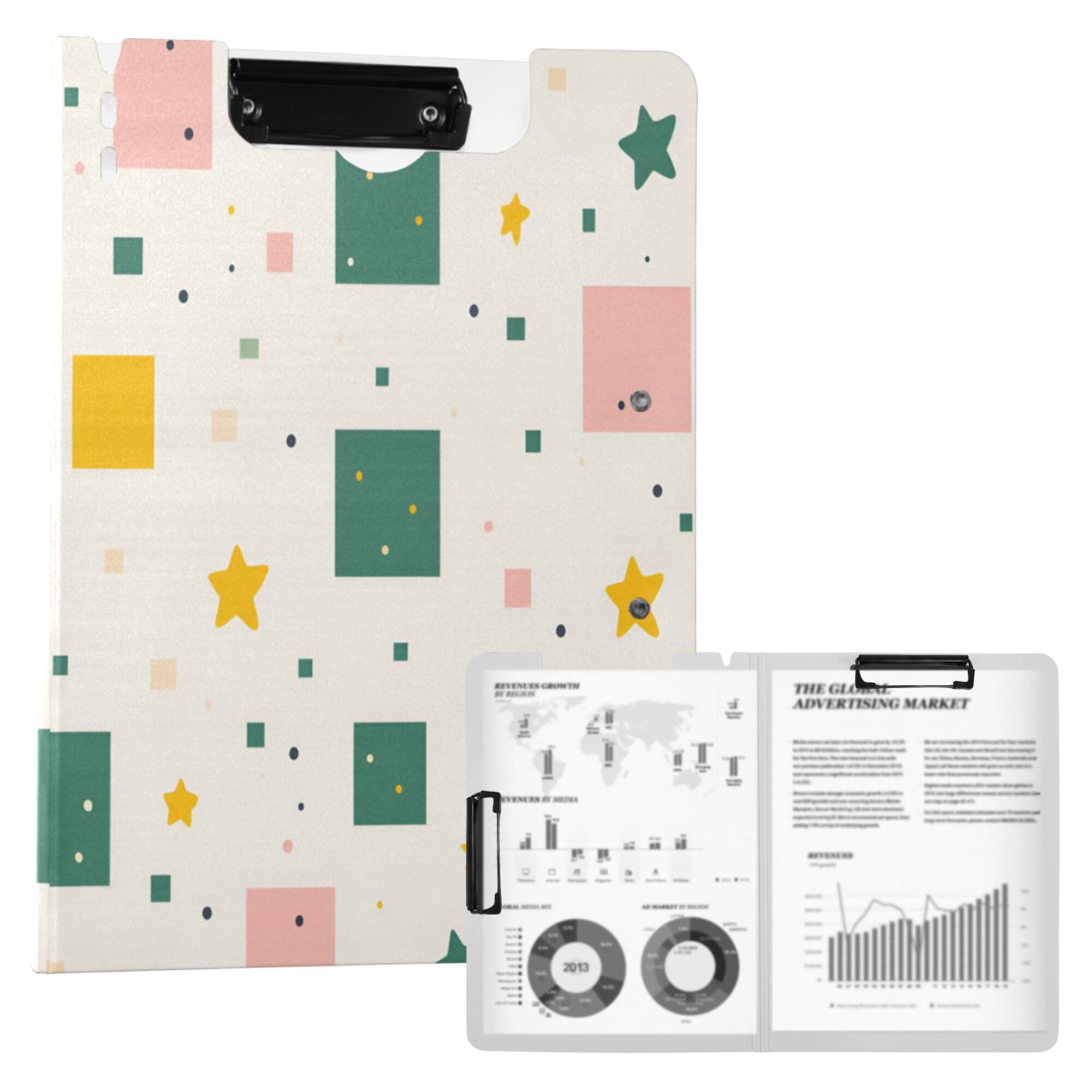 FORMRS A4 Clipboard Folder with Pen Holder Horizontal Foldable School Office Binder, Green Abstract Pattern