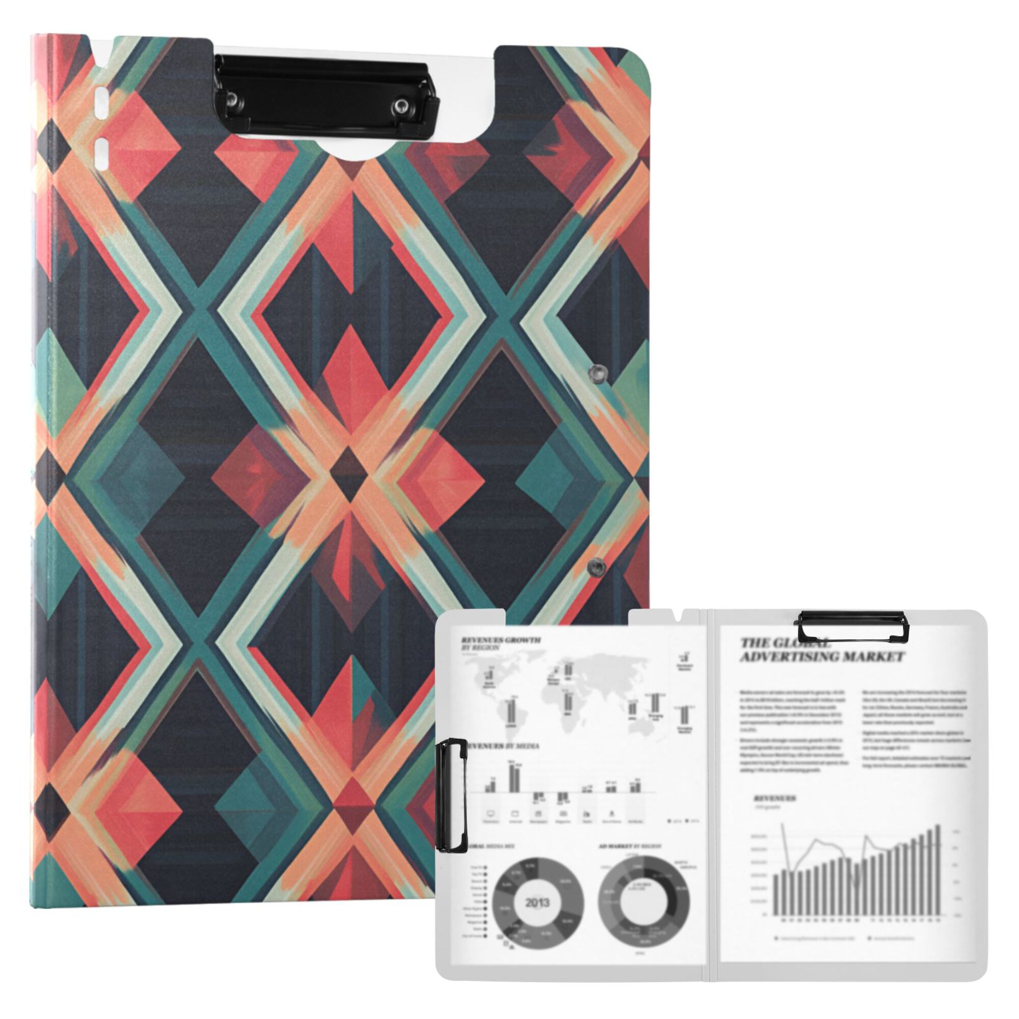 FORMRS A4 Clipboard Folder with Pen Holder Horizontal Foldable School Office Binder, Green Abstract