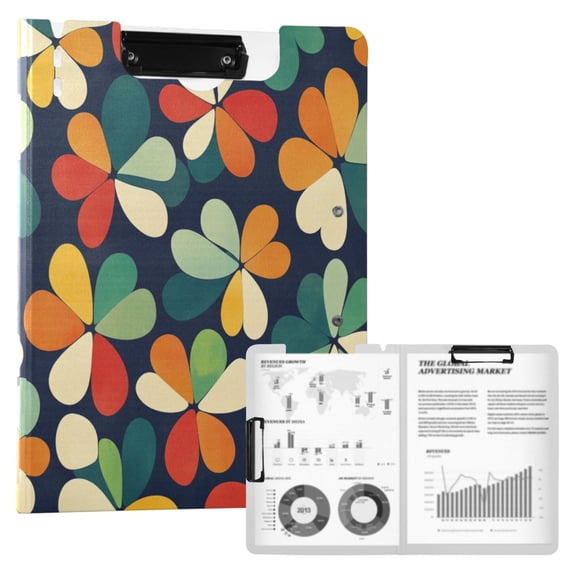 FORMRS A4 Clipboard Folder with Pen Holder Horizontal Foldable School Office Binder, Green Clover Pattern