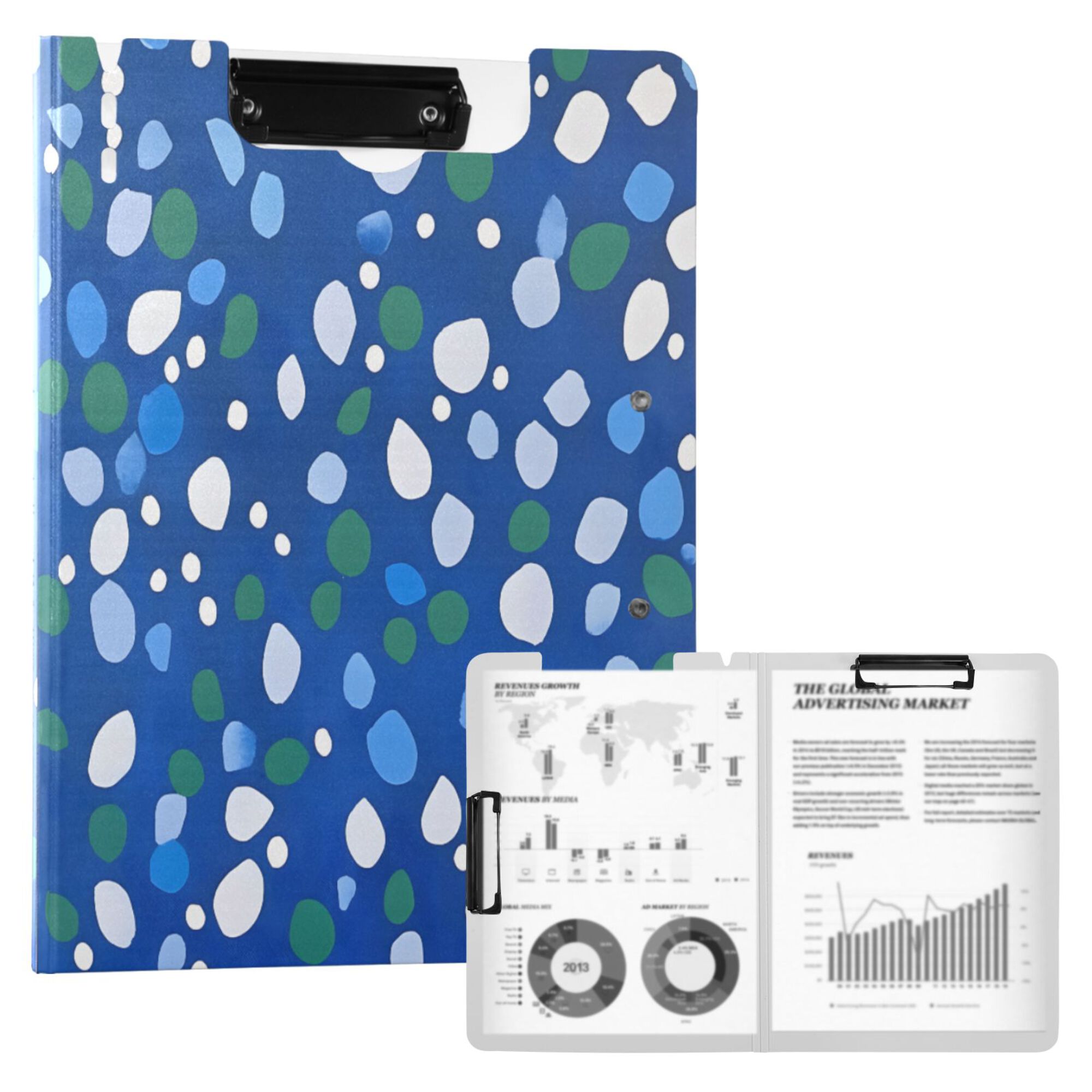 FORMRS A4 Clipboard Folder with Pen Holder Horizontal Foldable School Office Binder, Green Dots