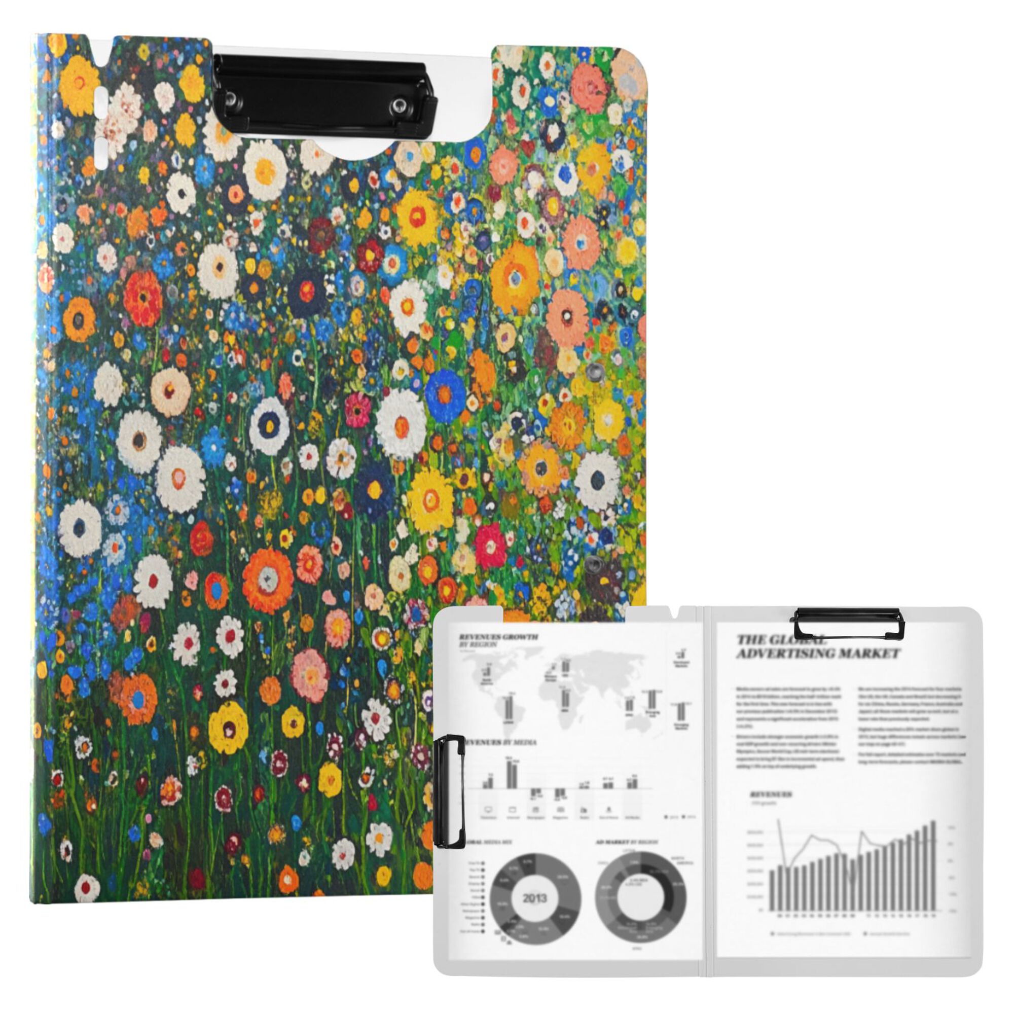 FORMRS A4 Clipboard Folder with Pen Holder Horizontal Foldable School Office Binder, Green Floral Garden