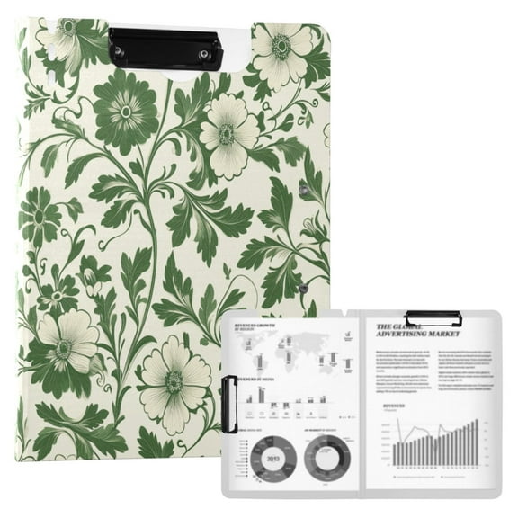 FORMRS A4 Clipboard Folder with Pen Holder Horizontal Foldable School Office Binder, Green Floral