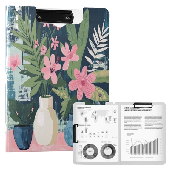 FORMRS A4 Clipboard Folder with Pen Holder Horizontal Foldable School Office Binder, Green Floral