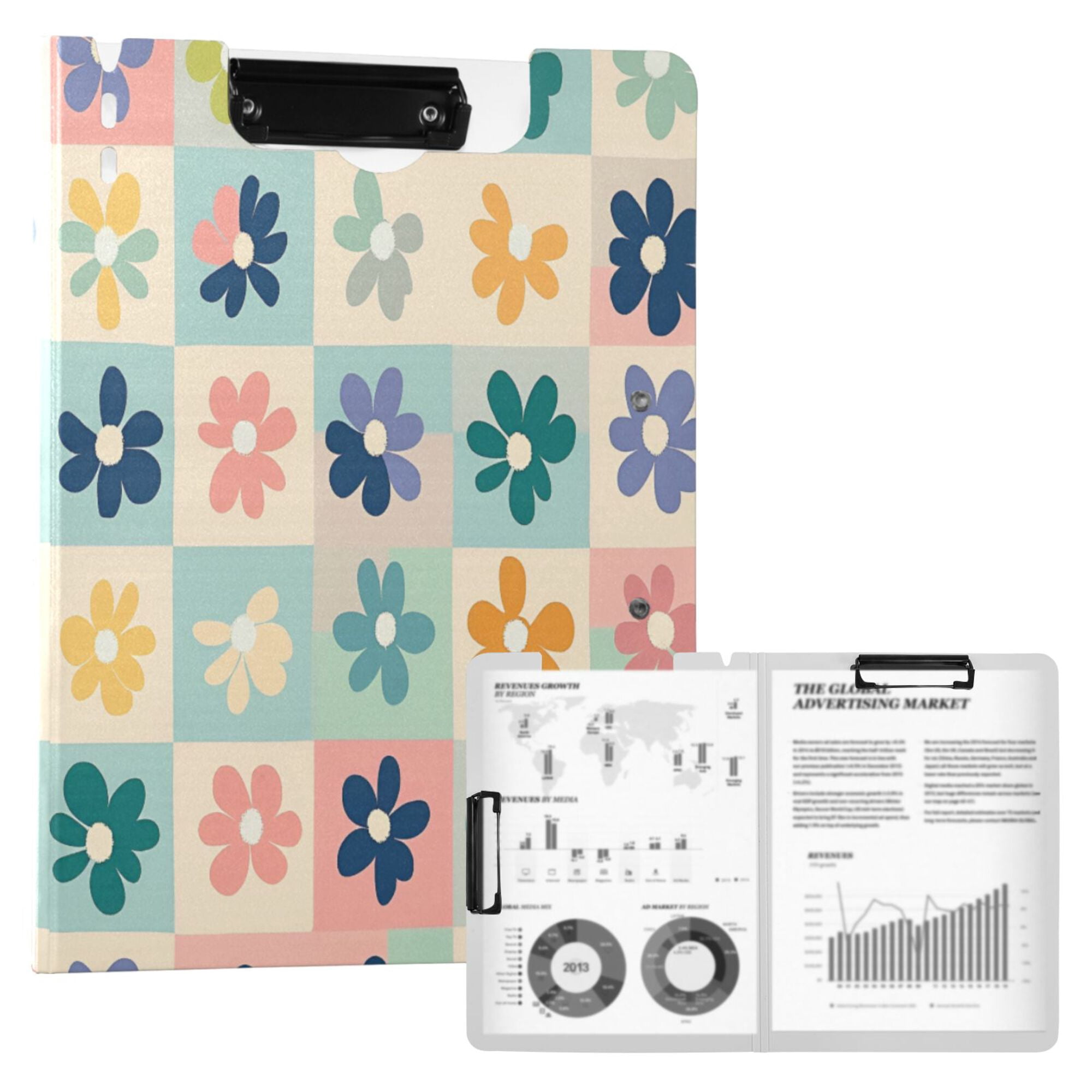 FORMRS A4 Clipboard Folder with Pen Holder Horizontal Foldable School Office Binder, Green Floral
