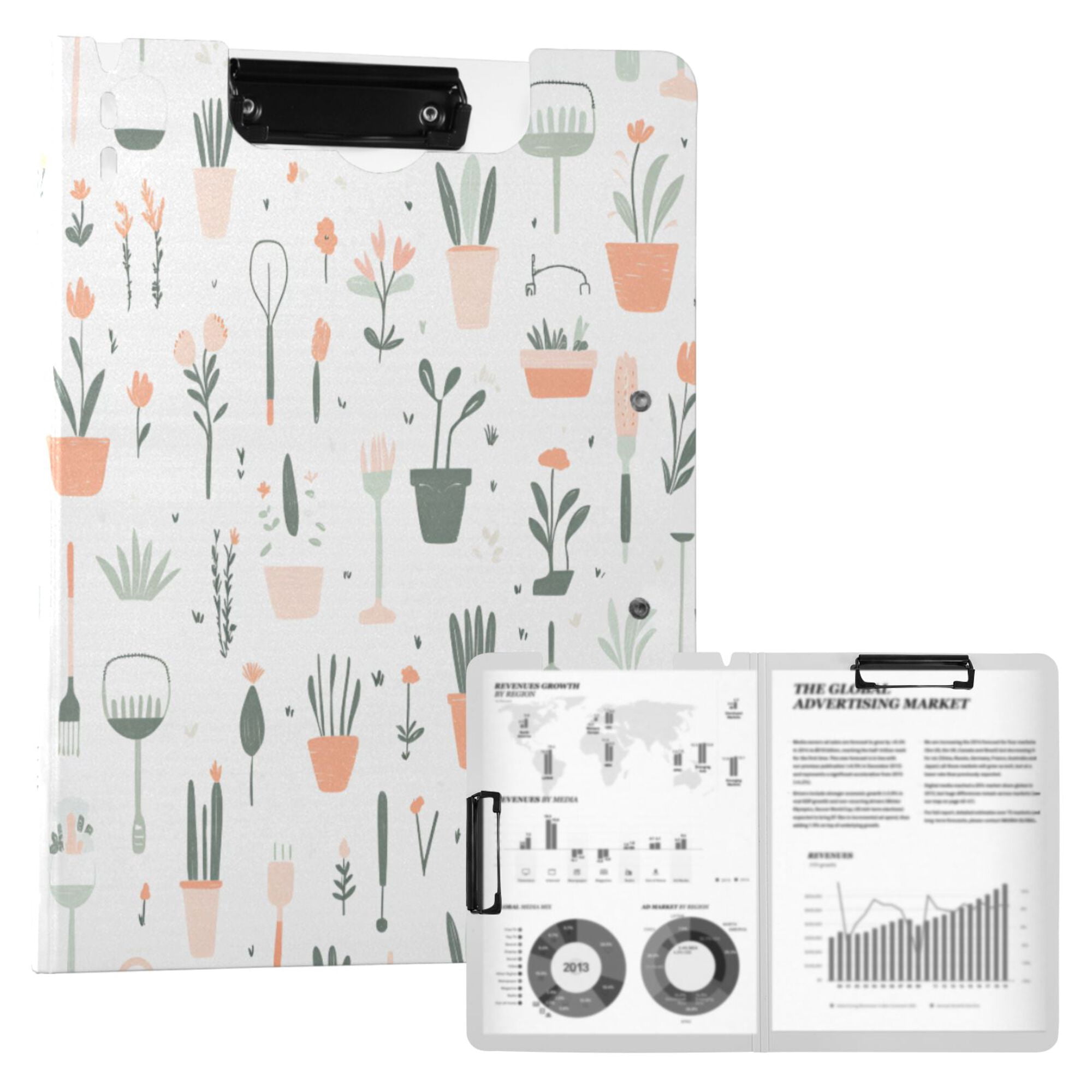 FORMRS A4 Clipboard Folder with Pen Holder Horizontal Foldable School Office Binder, Green Garden Pattern