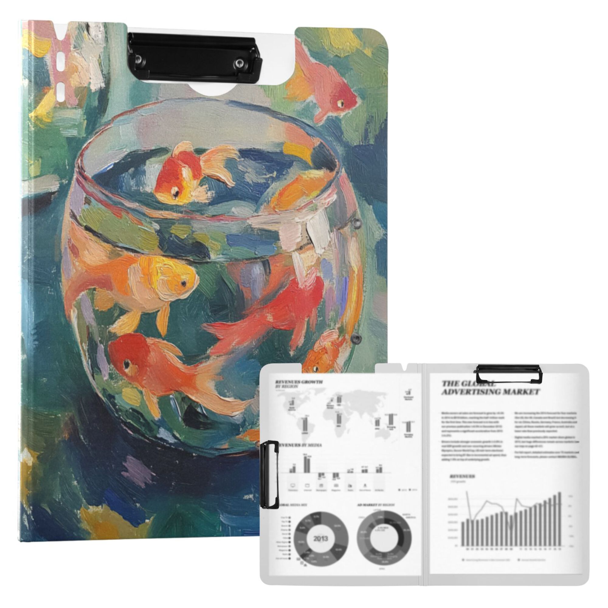 FORMRS A4 Clipboard Folder with Pen Holder Horizontal Foldable School Office Binder, Green Goldfish