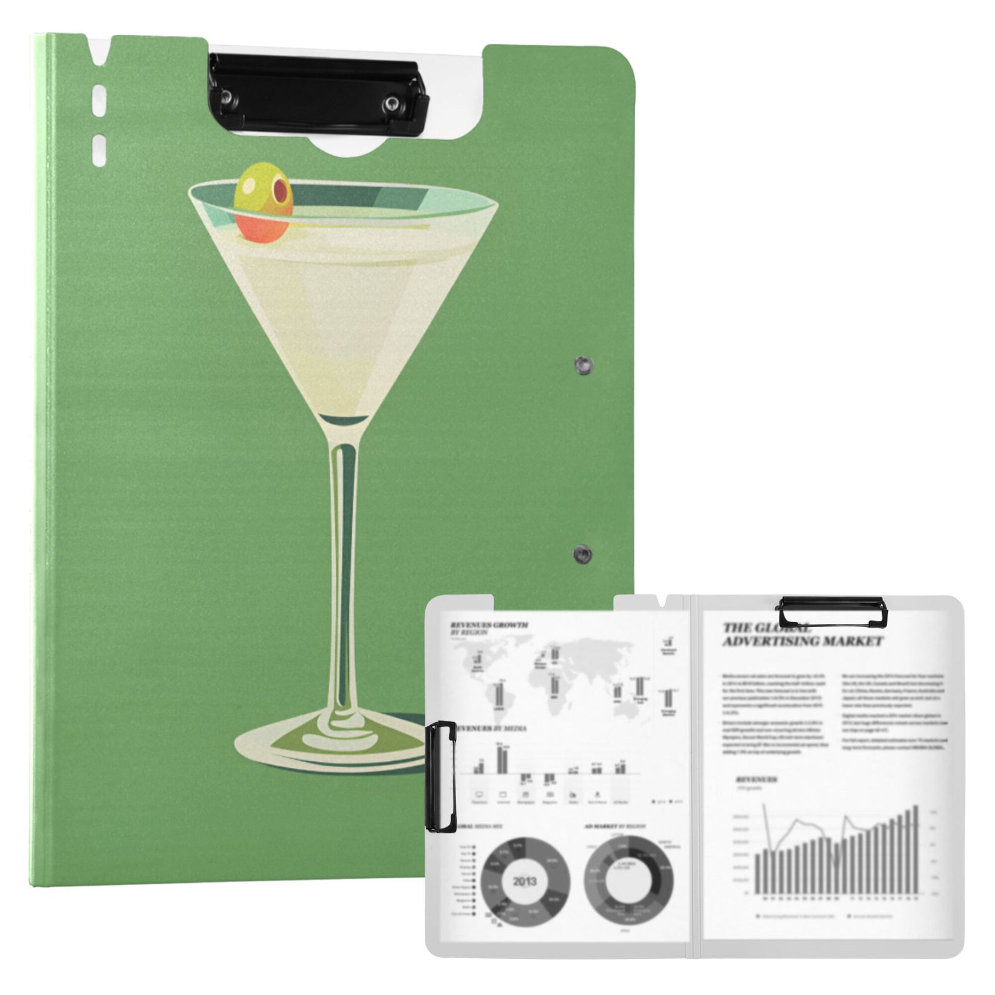 FORMRS A4 Clipboard Folder with Pen Holder Horizontal Foldable School Office Binder, Green Lemon Juice