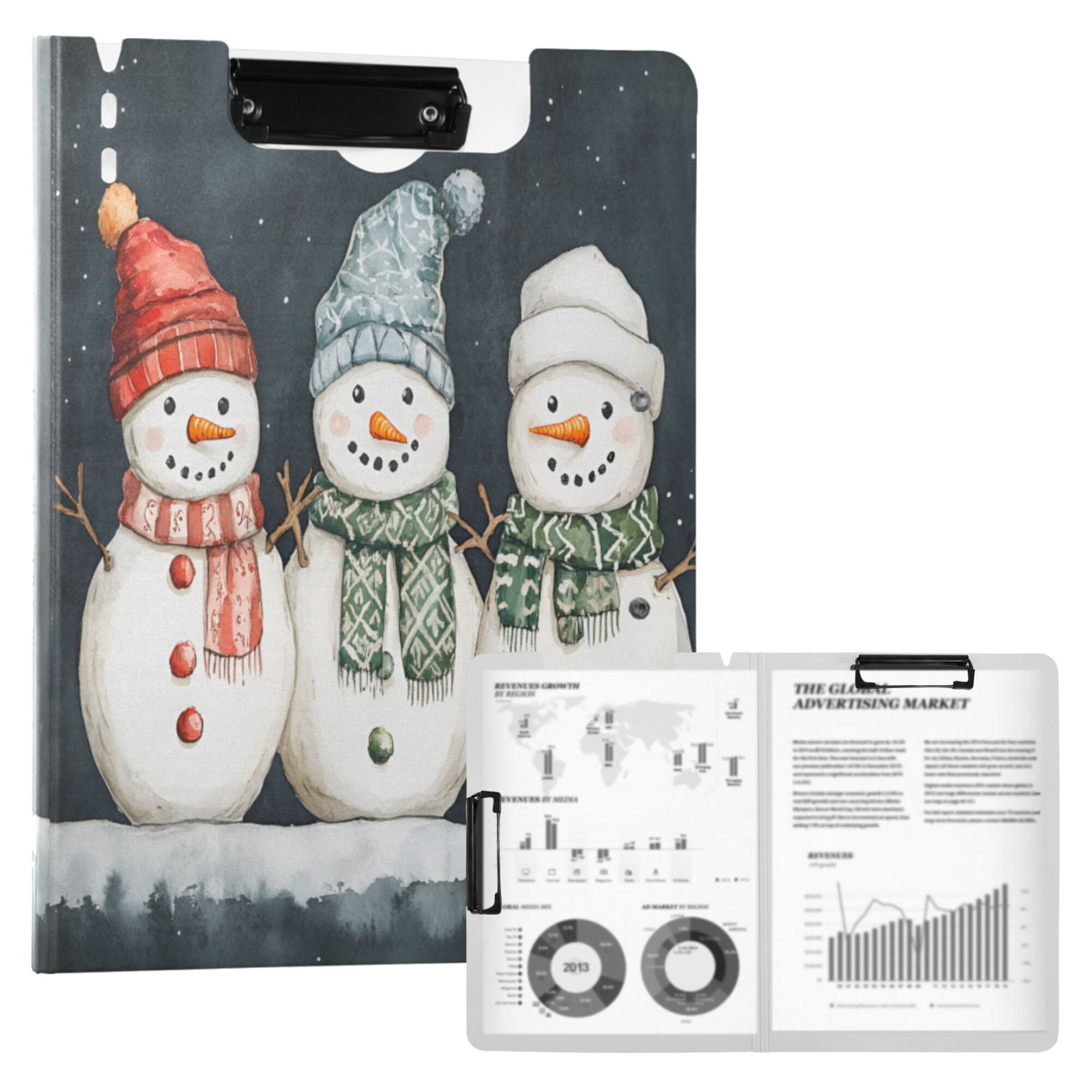 FORMRS A4 Clipboard Folder with Pen Holder Horizontal Foldable School Office Binder, Green Snowmen