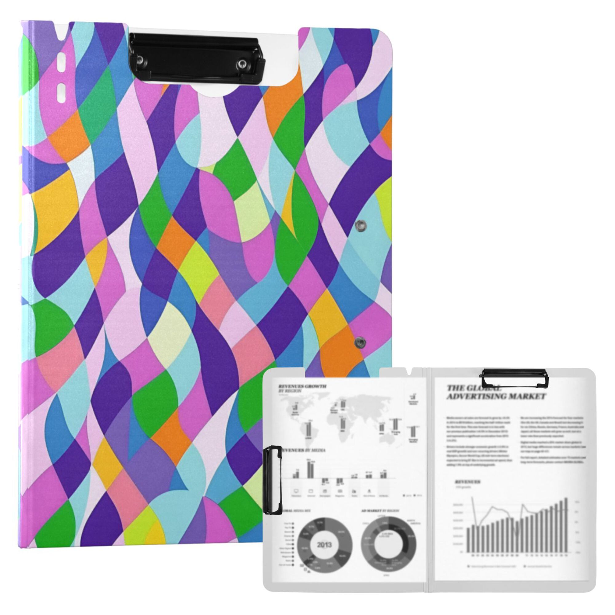 FORMRS A4 Clipboard Folder with Pen Holder Horizontal Foldable School Office Binder, Green Wavy Plaid
