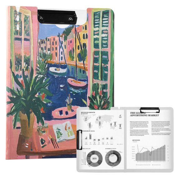 FORMRS A4 Clipboard Folder with Pen Holder Horizontal Foldable School Office Binder, Green Window