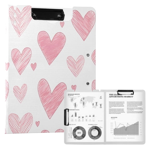 FORMRS A4 Clipboard Folder with Pen Holder Horizontal Foldable School Office Binder, Hand Drawn Hearts