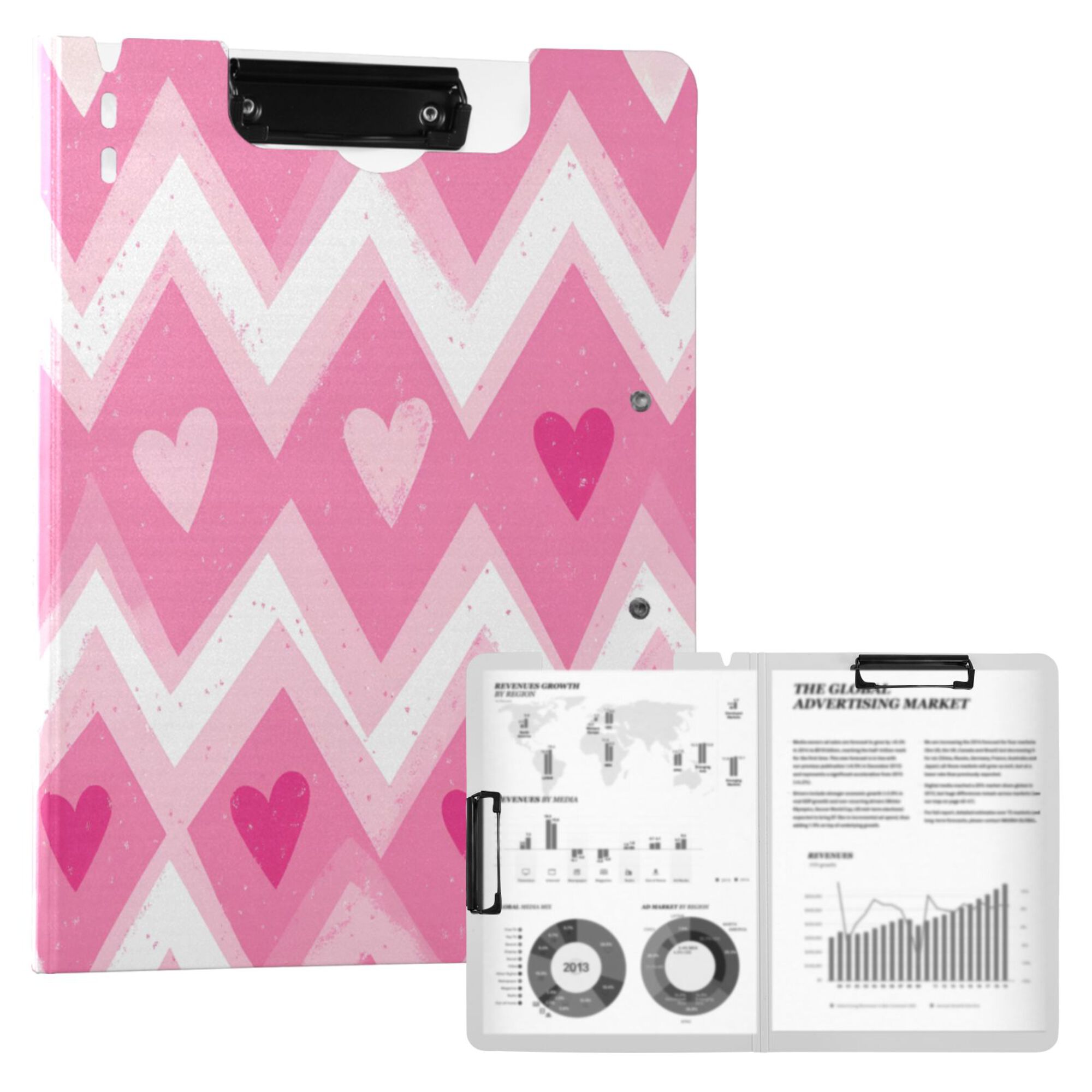 FORMRS A4 Clipboard Folder with Pen Holder Horizontal Foldable School Office Binder, Heart Geometric