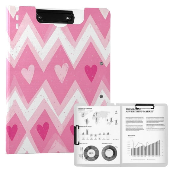 FORMRS A4 Clipboard Folder with Pen Holder Horizontal Foldable School Office Binder, Heart Geometric