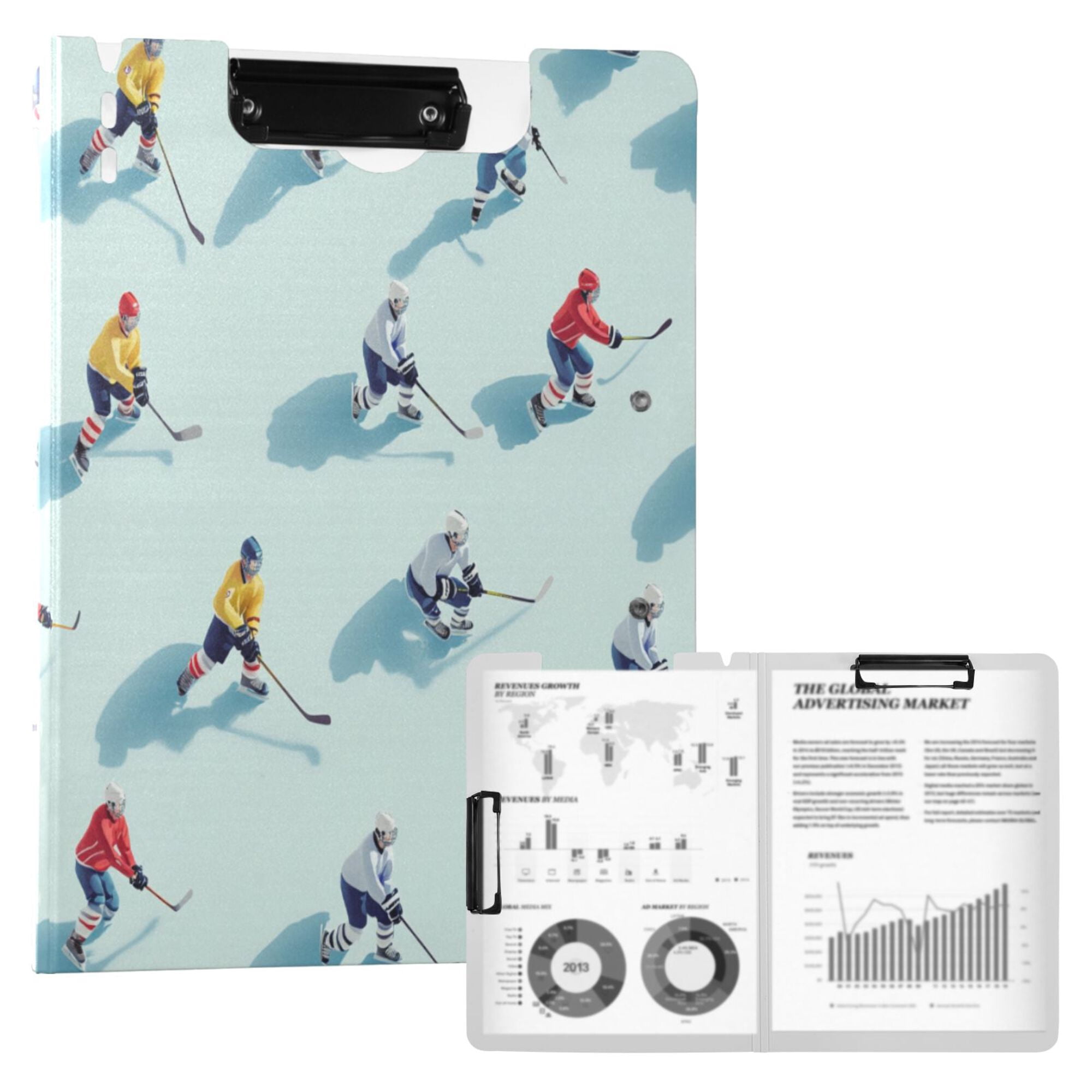 FORMRS A4 Clipboard Folder with Pen Holder Horizontal Foldable School Office Binder, Ice Hockey