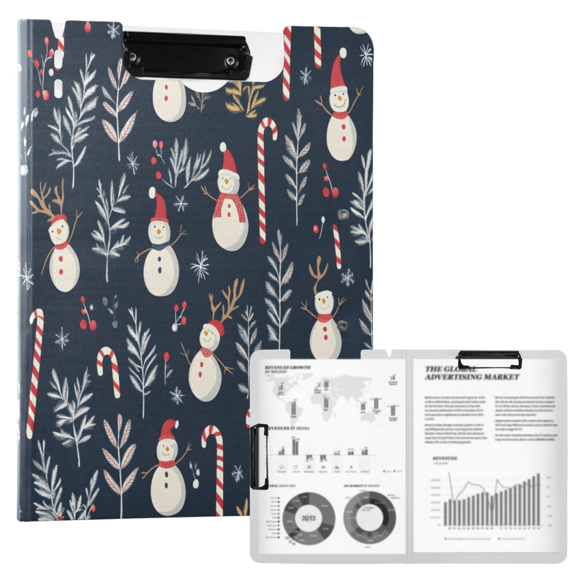 FORMRS A4 Clipboard Folder with Pen Holder Horizontal Foldable School Office Binder, Jolly Snowman