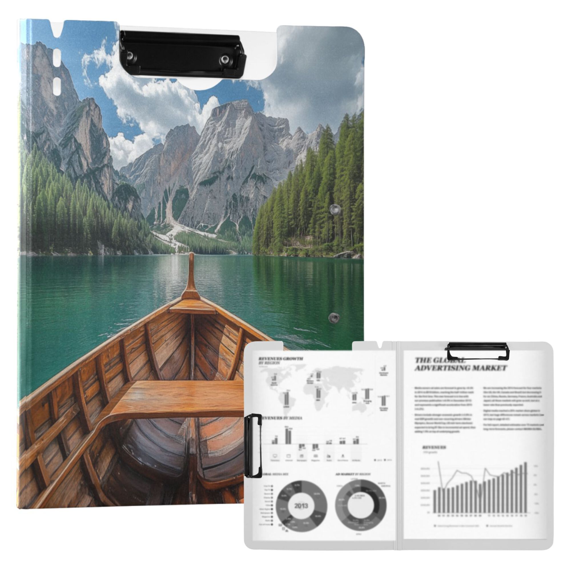 FORMRS A4 Clipboard Folder with Pen Holder Horizontal Foldable School Office Binder, Lake